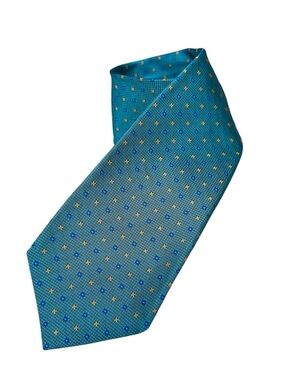 Kiton Silk Tie Teal Microdot Blue Gold Pattern Luxury Designer Necktie Italy